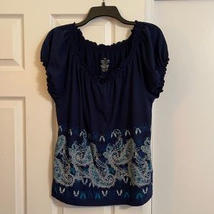 Faded Glory Navy Blue Paisley Top